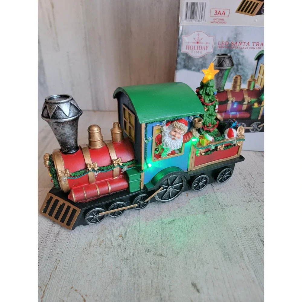 Holiday time light up Santa claus musical train‎ conductor tree candy cane